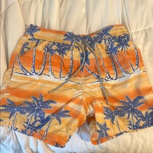 Vilebrequin Orange and Blue Swim bathing suit with Tropical palm trees Design